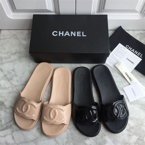 chanel leather slides|Chanel fluffy slides.